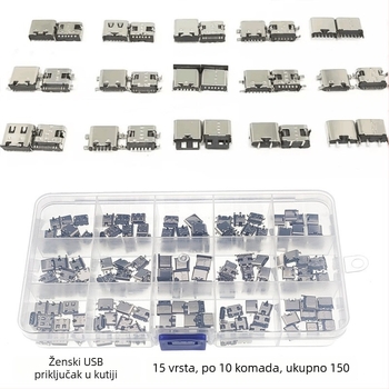 Yunyida Micro USB ženski konektor u kutiji, dodatak za punjenje mobitela, mini USB pribor