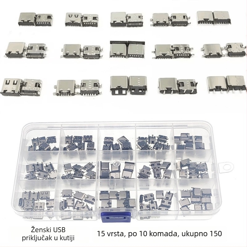 Yunyida Micro USB ženski konektor u kutiji, dodatak za punjenje mobitela, mini USB pribor