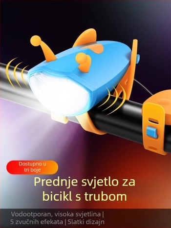 Dječje prednje svjetlo za bicikl s punjivim zvonom i visokosjajnom LED svjetiljkom za noćnu vožnju planinskim biciklom