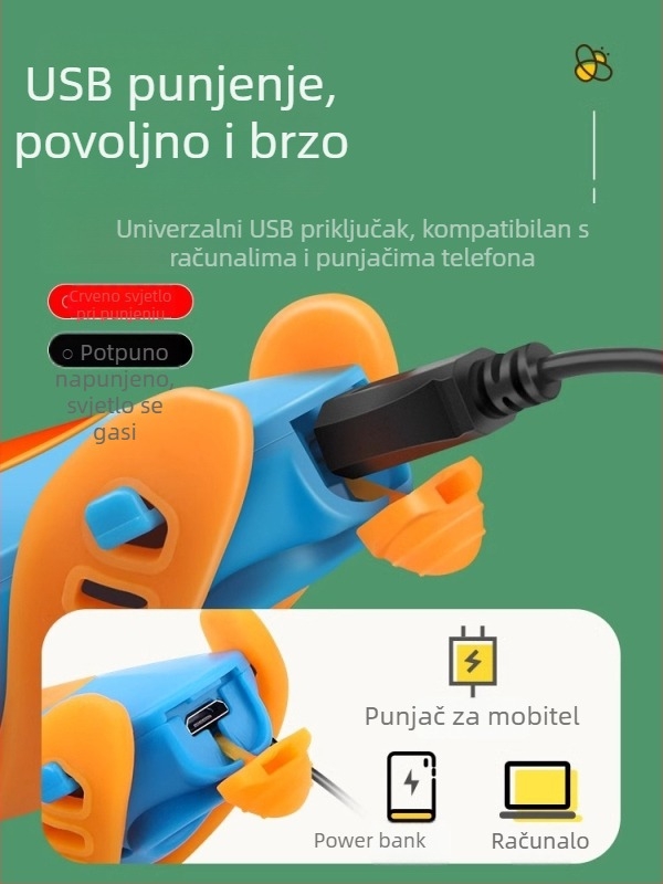 Dječje prednje svjetlo za bicikl s punjivim zvonom i visokosjajnom LED svjetiljkom za noćnu vožnju planinskim biciklom