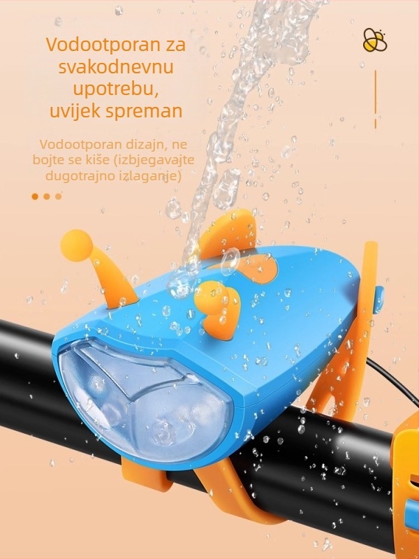 Dječje prednje svjetlo za bicikl s punjivim zvonom i visokosjajnom LED svjetiljkom za noćnu vožnju planinskim biciklom