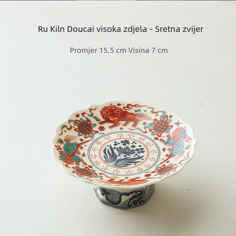 Porcelanski pladanj za voće s nogom, kineskog stila, za dnevni boravak – tanjur za čajnu užinu, keramički