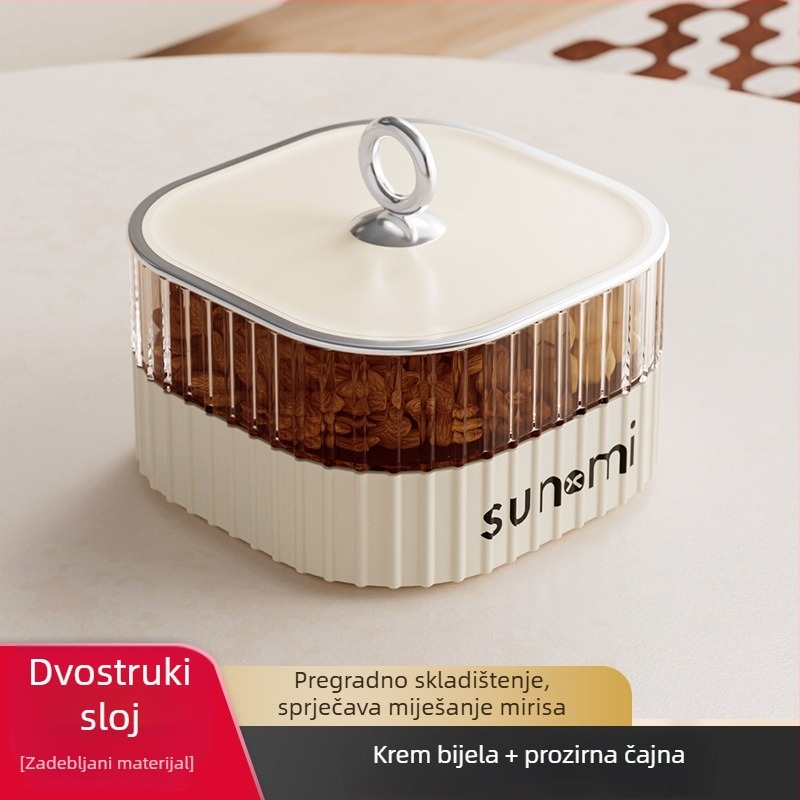 Višerazinska posuda za voće i orašaste plodove u krem boji, nordijski retro dizajn, lagani luksuz, dekorativan i praktičan spremnik za pohranu