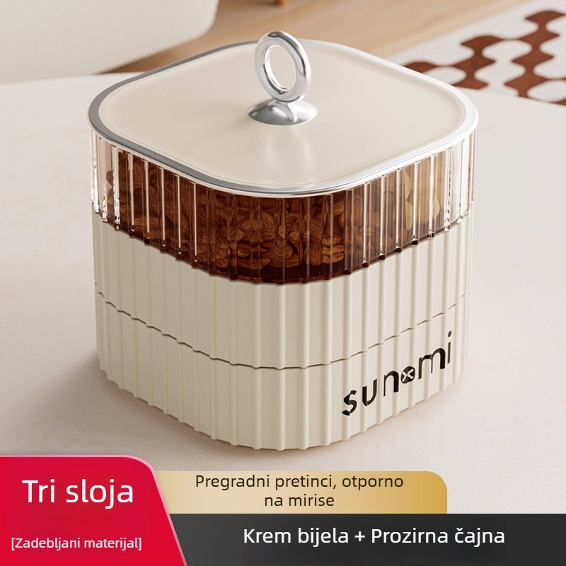 Višerazinska posuda za voće i orašaste plodove u krem boji, nordijski retro dizajn, lagani luksuz, dekorativan i praktičan spremnik za pohranu