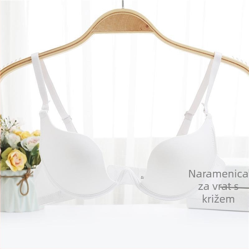 Nevidljiv sjajni push-up grudnjak za mali broj, U-oblik, otvoreni leđa, halter-neck, donje rublje za vjenčanicu