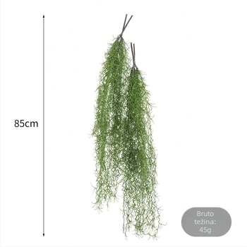 Šumski stil uređenja krajolika s umjetnim zelenilom i plastičnim španjolskim mahovinom, unutarnja zidna dekoracija, viseće biljke