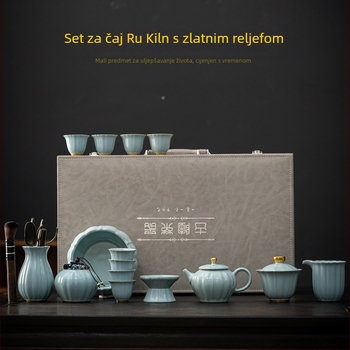 Set čaja Gongfu s Ru Kiln napukla glazura i Ge Kiln keramički gaiwan i čajnik u premium kutiji za poklon