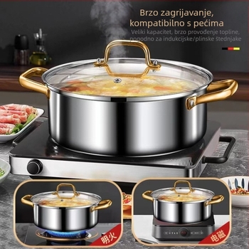 Yuanyang posuda od 304 nehrđajućeg čelika, indukcijskoj ploči kompatibilna, dvostruki okus, poklopac, kapacitet 2,1–4 L