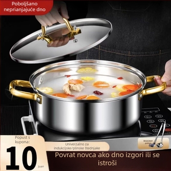 Yuanyang posuda od 304 nehrđajućeg čelika, indukcijskoj ploči kompatibilna, dvostruki okus, poklopac, kapacitet 2,1–4 L