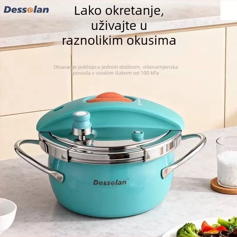 Desenlang posuda za kuhanje pod pritiskom od nehrđajućeg čelika s šarenom emajlom, 3,5 L, pet slojeva dna, pogodna za plin i indukciju