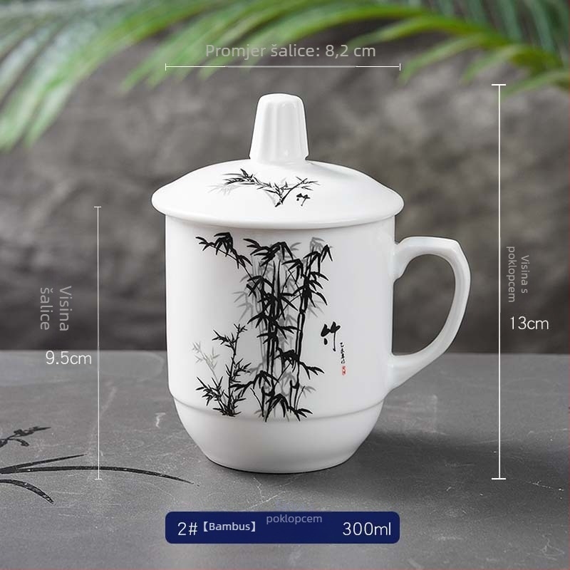 Porcelanska šalica za čaj s poklopcem, motiv šljiva, orhideja, bambus i krizantema, za dom, sastanke i darove