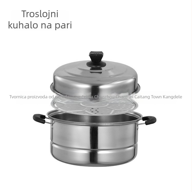 Tri-slojni lonac za parenje od nehrđajućeg čelika, promjer 32 cm, kućna uporaba, velika kapaciteta, višeslojni parni lonac