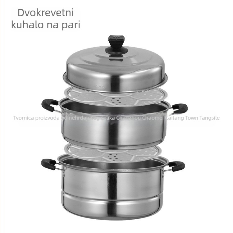 Tri-slojni lonac za parenje od nehrđajućeg čelika, promjer 32 cm, kućna uporaba, velika kapaciteta, višeslojni parni lonac