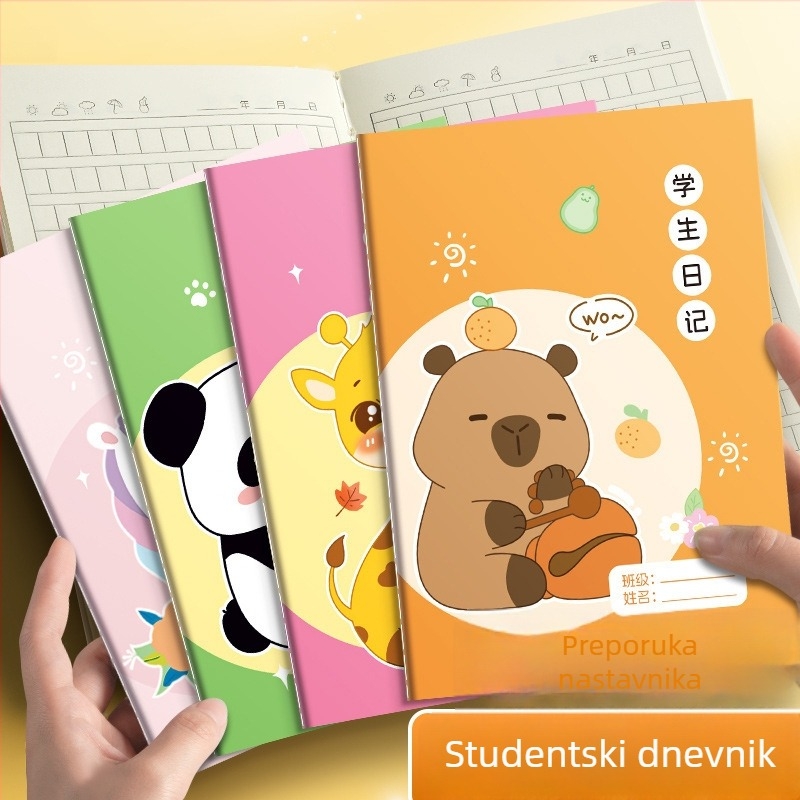 A5 dnevnik za učenike osnovne škole s Pinyinom, crtani motivi, debeli kvadratni listovi