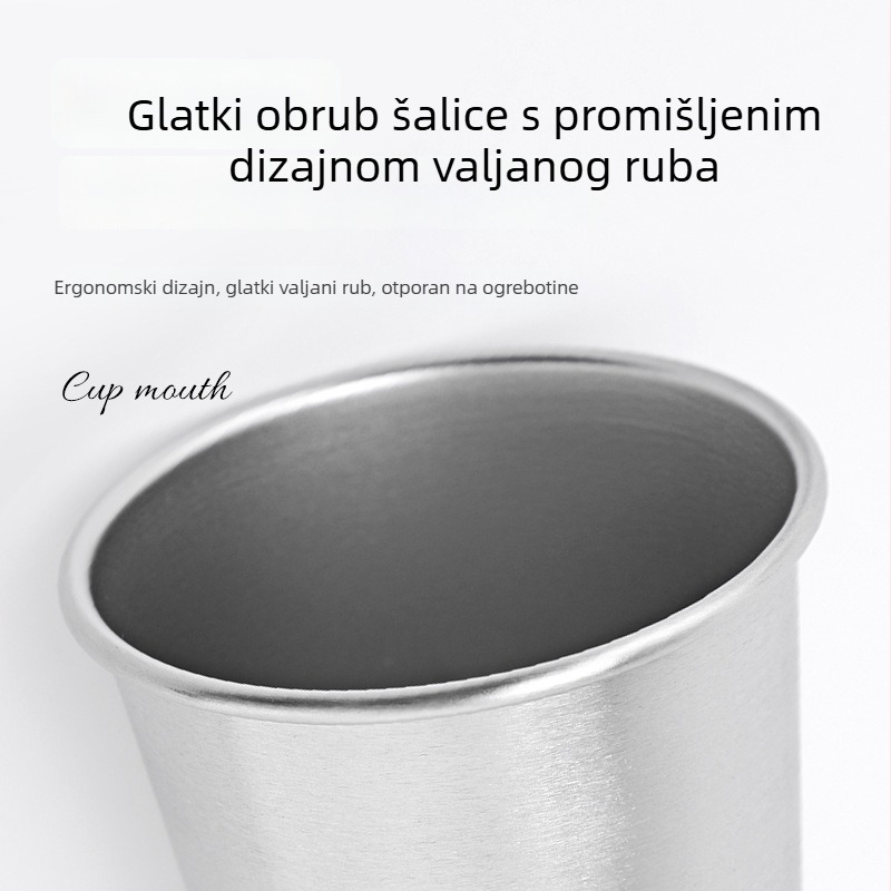 Pohar od nehrđajućeg čelika 304, s pregibom ruba, jednoslojna, otvoreni vrh, za hladna pića, kavu i pivo, prijenosna