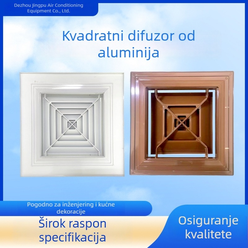 Kvadratni difuzor od aluminijske legure za izlaz zraka u sustavu centralne klimatizacije s četverostranim lamelama