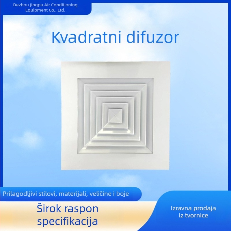 Kvadratni difuzor od aluminijske legure za izlaz zraka u sustavu centralne klimatizacije s četverostranim lamelama