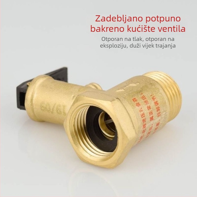 Cjelokupno bakreno, debljano, 1/2-inčni električni bojler vent za otpuštanje tlaka, sigurnosni ventil, redukcijski ventil, jednosmjeran provjeravajući ventil