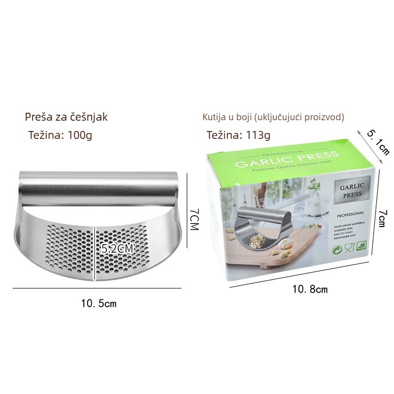 Set za češnjak od 430 nerđajućeg čelika: ručna kružna oljuštač za češnjak i preša za češnjak