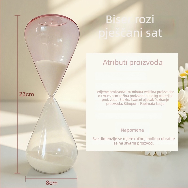 Perlado sjajno staklo – pješčani sat, stolna dekoracija za dom