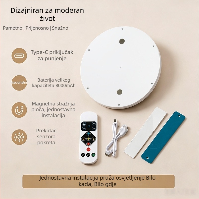 USB punjivo plafonsko svjetlo s tajmerom i senzorom pokreta, jednobojno, za kuhinju, dom, hodnik i balkon – rasvjeta za nuždu