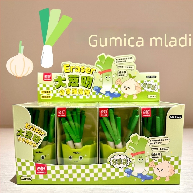 Guma u obliku zelenog luka za olovke – crtana guma za učenike, kreativni školski pribor