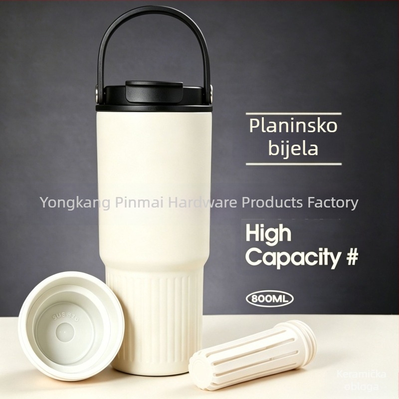 Termos čaša velikog kapaciteta od 316 nehrđajućeg čelika, s ručkom, dvostrukim poklopcem za piće, odvojiva čajna pregrada, pogodna za automobil i vanjsku upotrebu
