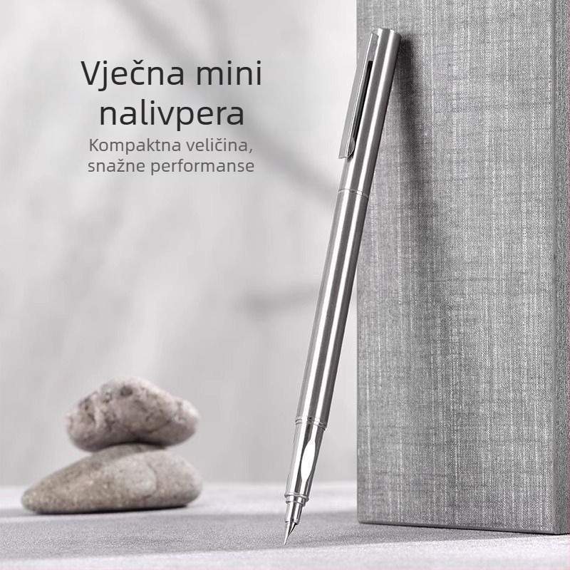 Metalno naliv pero s zavijenim vrhom za kaligrafiju, skiciranje i vježbanje pisanja – pogodno za studente.