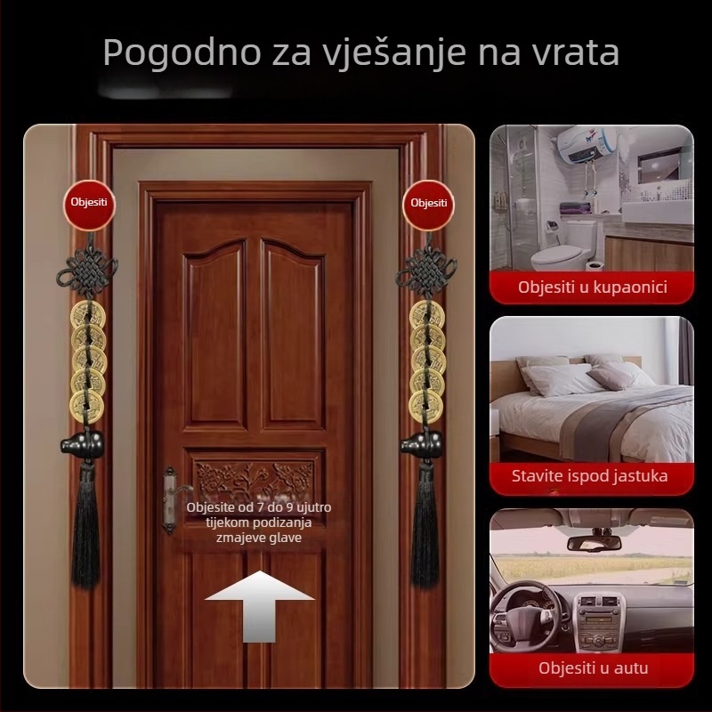 Prirodni obsidijan u obliku tikve s bakrenim novčićima pet careva — privjesak za zaštitu ulaza u dom, ukras za automobil, plesti kineski čvor