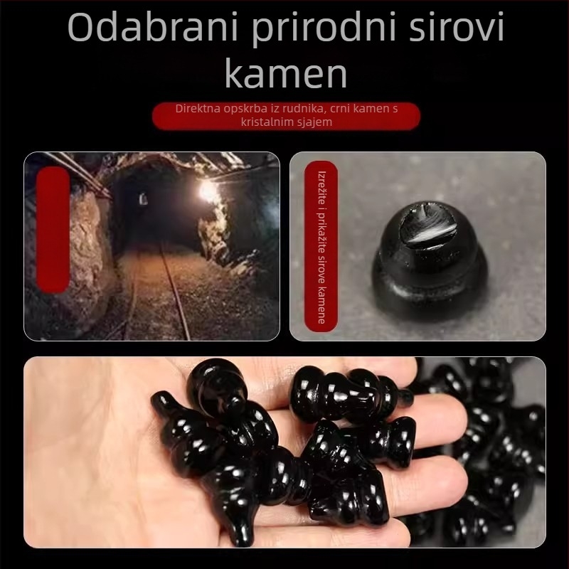 Prirodni obsidijan u obliku tikve s bakrenim novčićima pet careva — privjesak za zaštitu ulaza u dom, ukras za automobil, plesti kineski čvor