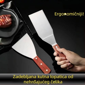 Set spatula za roštilj od nehrđajućeg čelika s drvenom drškom; spatula za tiramisu; spatula/nož za tortu; kutna spatula za demoldiranje