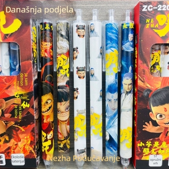 Nezha Ao Bing komplet s kutijom, karikatura olovka, crna gel olovka za učenike, glatko brzo sušeća, 0,5 mm