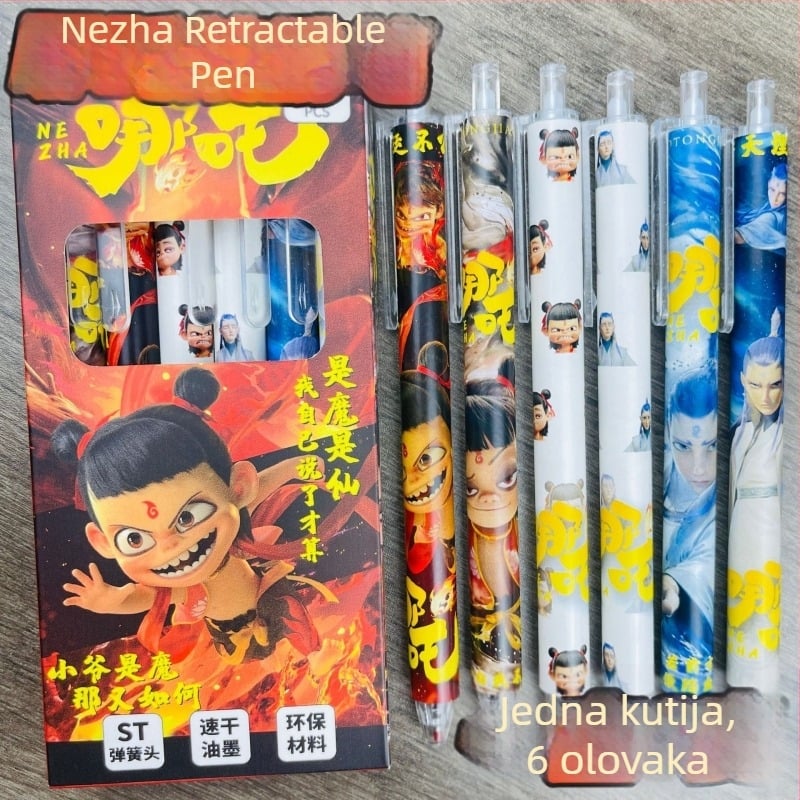 Nezha Ao Bing komplet s kutijom, karikatura olovka, crna gel olovka za učenike, glatko brzo sušeća, 0,5 mm