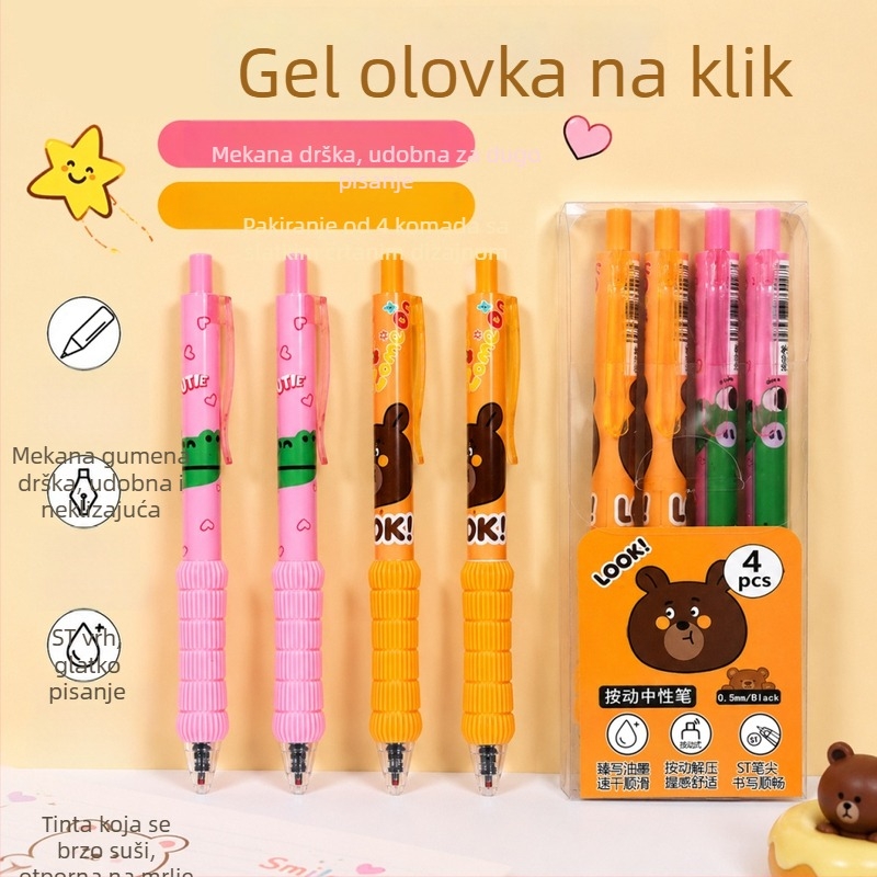 Crtić stil gumba kuglična olovka, crna tinta 0,5 mm, mekan grip, slatka kancelarijska potrepština