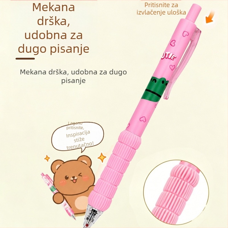 Crtić stil gumba kuglična olovka, crna tinta 0,5 mm, mekan grip, slatka kancelarijska potrepština