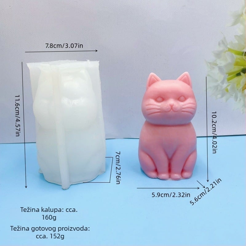 Silikonska forma za mačku u sjedećem položaju za svijeće i difuzor, DIY sádrovita figura za difuzor, kućni dekor i kalup za tortu