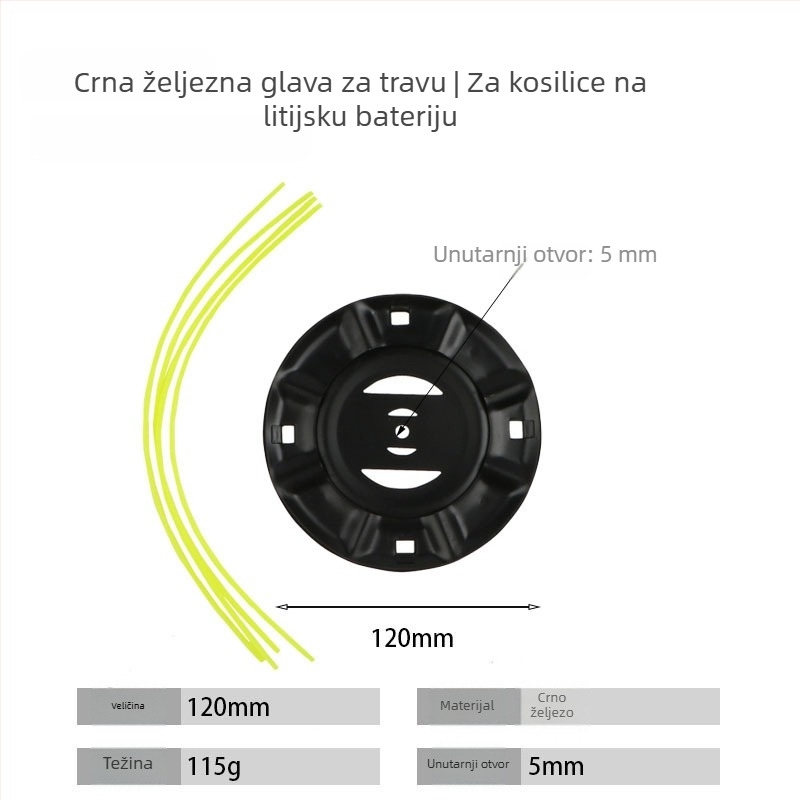 Trimer za travu s najlonskom linijom, crni željezni disk za korov, željezni disk, glava za korov – dodaci za vrtne alate s litijskom baterijom