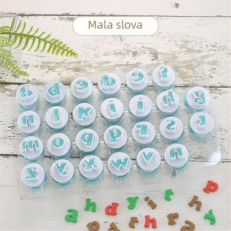 Kalup za kekse s 26 alfanumeričkih znakova (velika i mala slova te brojevi), s opružnim pritiskom za fondan i ukrašavanje torti
