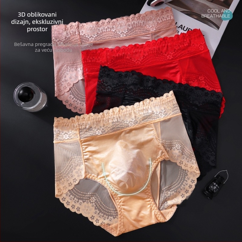 Muške gaćice u francuskom stilu od ice-silk, čipkasti pojas, oblikovan prednji džep, prozračne, tanke ljetne gaćice