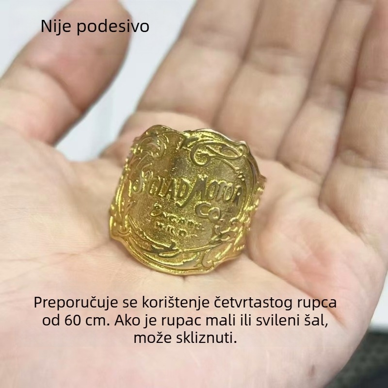 Latunska kvadratna kopča za šal s podesivim prstenom, vintage tekstura, vrhunski dodatak -X