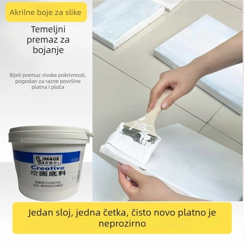 Akrilna baza za slikanje: bijela osnova za platno i ploču za slikanje, neprozirni osnovni sloj, vodootporan premaz
