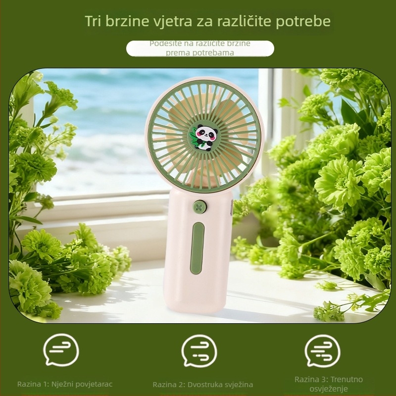Lingpan Panda ručni mini ventilator s držačem, USB punjenjem