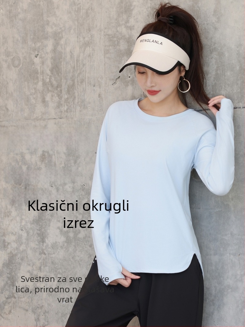 Ženski fitness top u velikoj veličini, dugi rukav, okrugli izrez, brzo sušenje, joga top