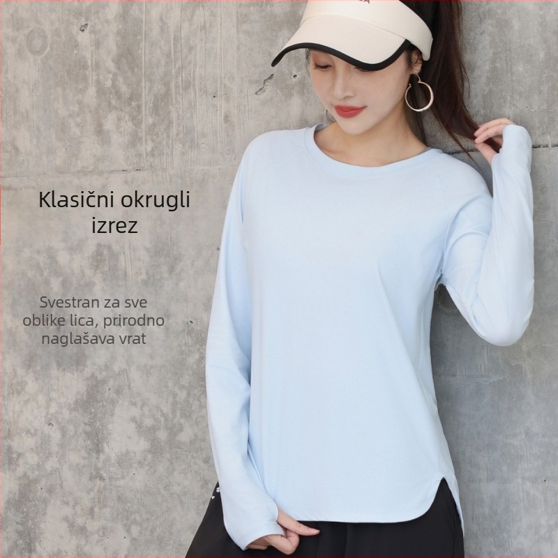 Ženski fitness top u velikoj veličini, dugi rukav, okrugli izrez, brzo sušenje, joga top