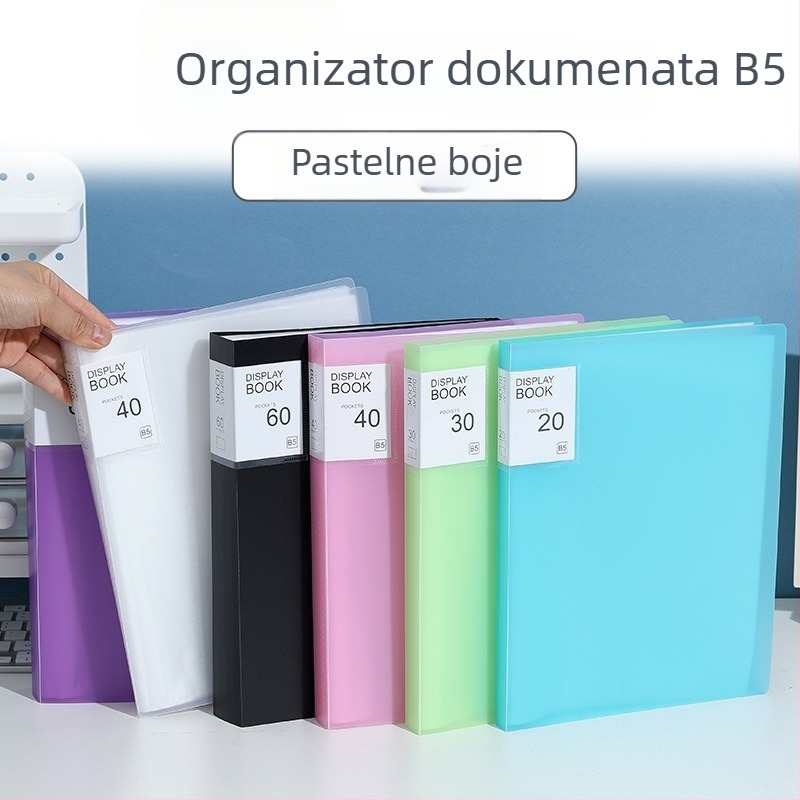 Bombon boje B5 vertikalni prozirni folder za umetke, PP vodootporan za uredske dokumente