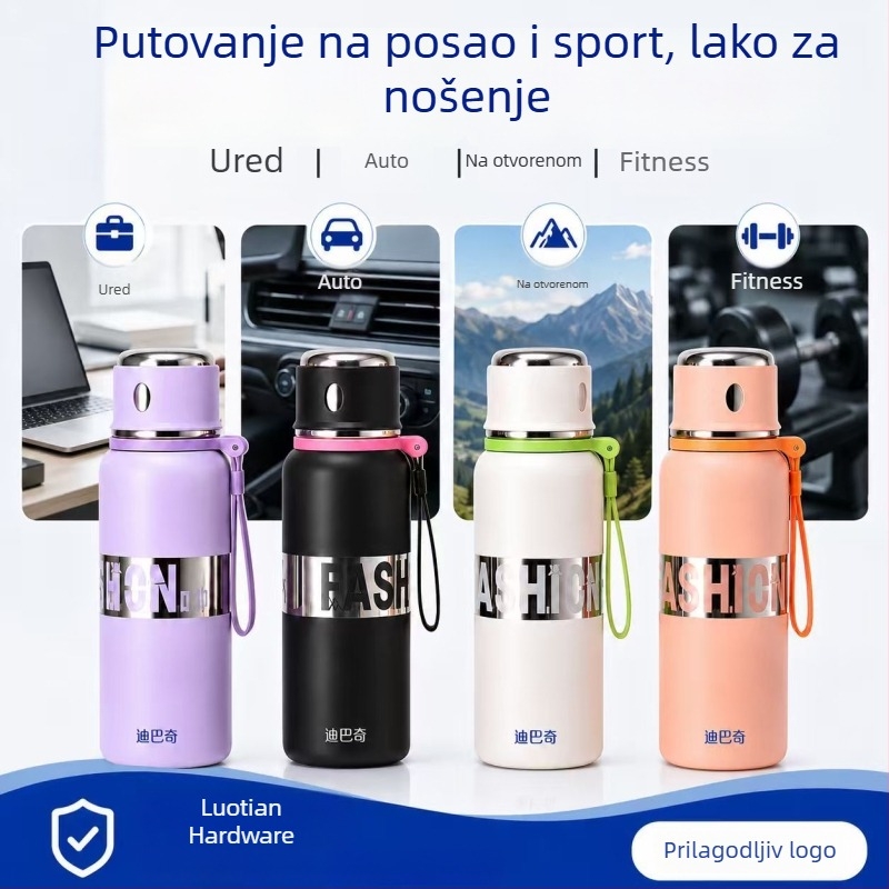 Izolirana boca od 316 nerđajućeg čelika s poklopcem i naramenicom, velika kapaciteta – sportska boca za studente, za direktno piće i pripremu čaja