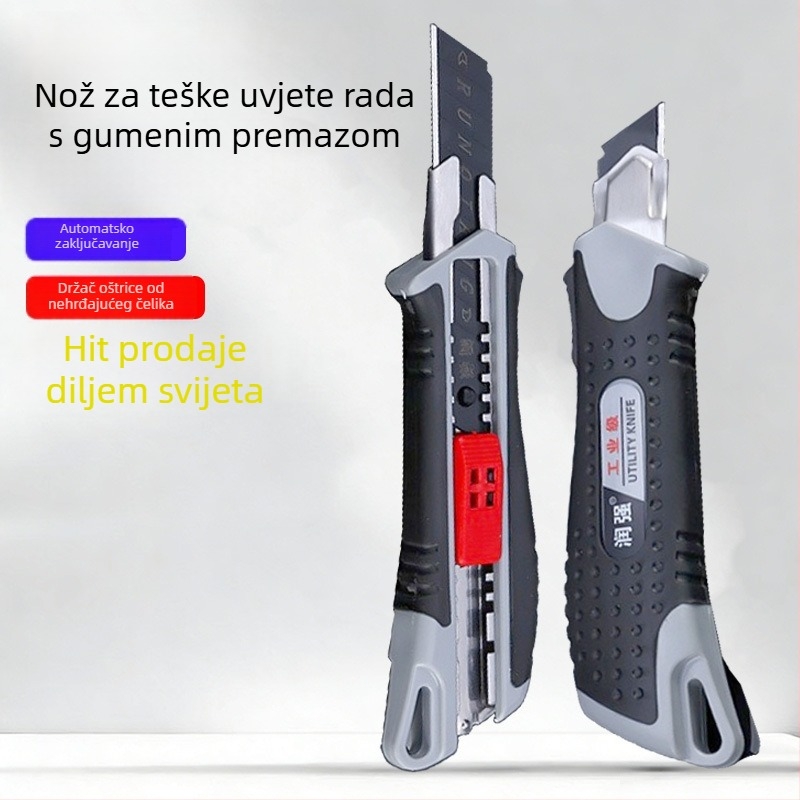 ABS ručni nož s gumiranom drškom za industrijsku upotrebu, velik nož za rezanje papira, metalni nož s dvostrukim zaključavanjem za otvaranje paketa i rezanje