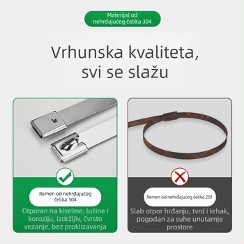 Kabelska vezivanja od 304 nehrđajućeg čelika, širine 4,6 mm, automatski zatvaraće metalne trake s oznakom, za morsku uporabu, otporne na koroziju
