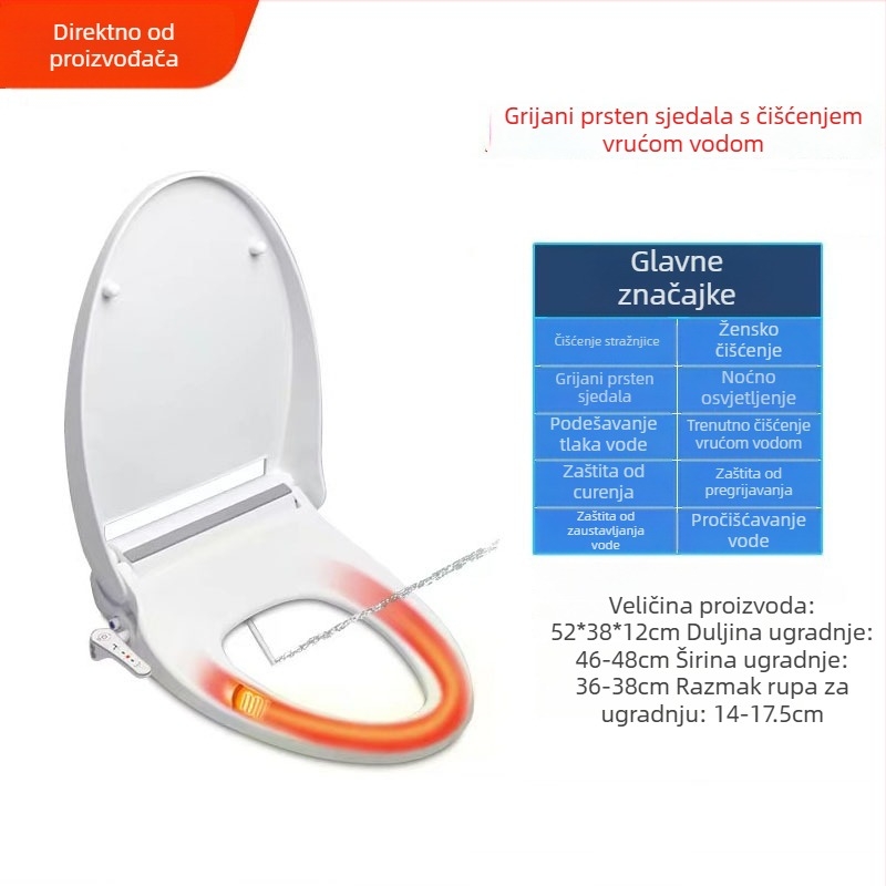 Pametna kapica za WC s grijanjem, univerzalna prilagodba, višefunkcijski bidet za pranje žena, grijana sjedalica, sušenje toplim zrakom, mlaznica za samostalno čišćenje, prilagodljiv razmak rupa 13–18 mm