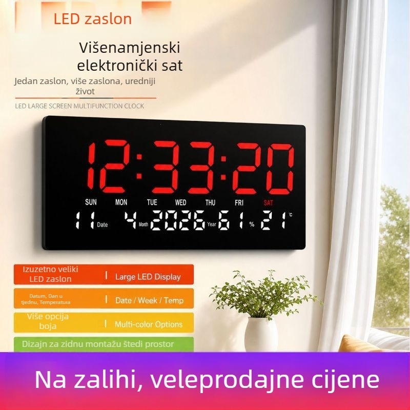 LED digitalni zidni sat s vječnim kalendarom i alarmom – moderan kineski stil.